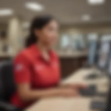 Customer service representative assisting clients at a Bank of America location