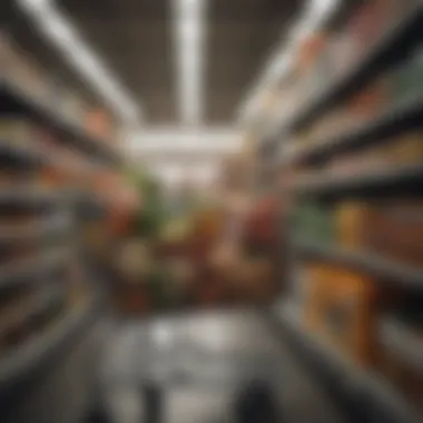 Shopping cart filled with groceries at a Walmart location.