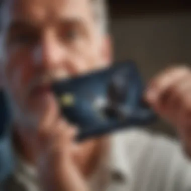 Close-up of an individual reviewing benefits of the American Eagle Card