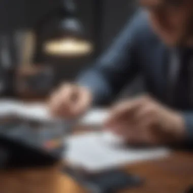 A person analyzing financial documents with a calculator