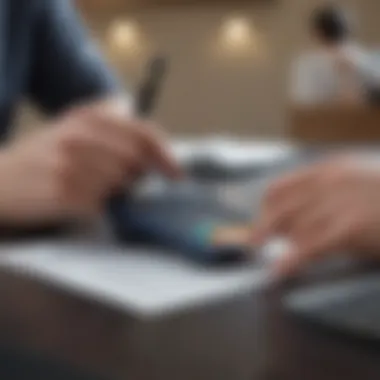 An individual reviewing their finances with a calculator and a Best Buy credit card.