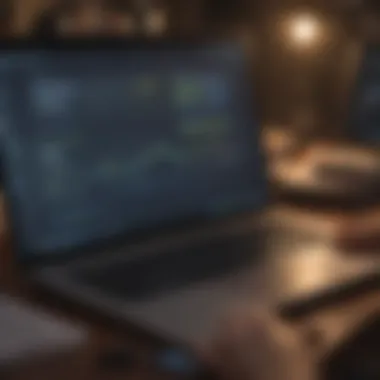 Analyzing Currency Conversion An individual analyzing currency conversion on a laptop