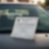 Close-up of a vehicle with a notice of repossession on the windshield