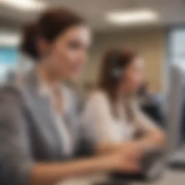 Customer service representative assisting a client at a bank branch