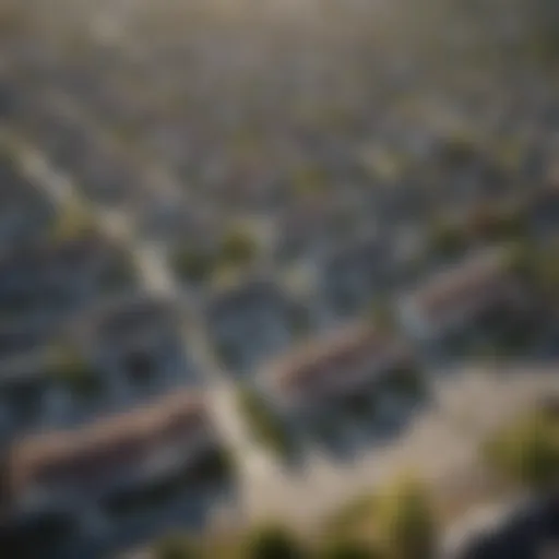 An aerial view of a suburban neighborhood showcasing a variety of housing styles and prices.