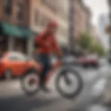 A DoorDash delivery driver navigating through a cityscape.