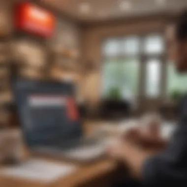 A person analyzing their finances with a laptop and coffee.