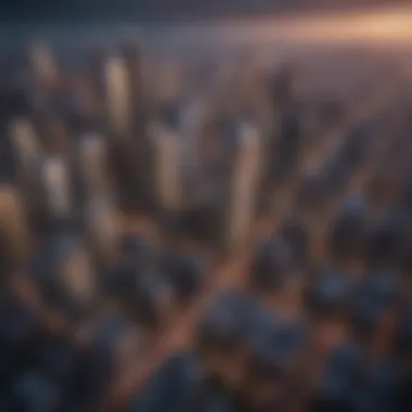 Diverse City Skyline: A Representation of Real Estate Opportunities Aerial view of a diverse city skyline showcasing various types of residential and commercial buildings