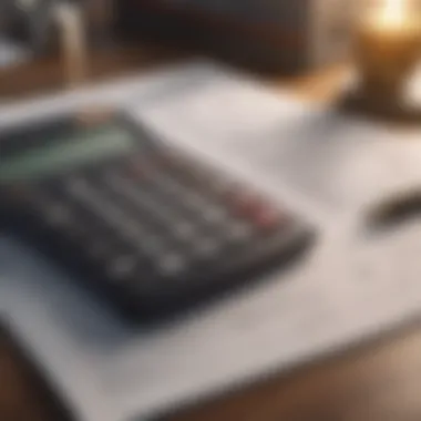 A calculator and financial documents representing budgeting for a mortgage