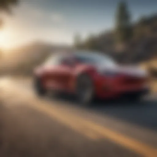 Tesla electric vehicle on a scenic road