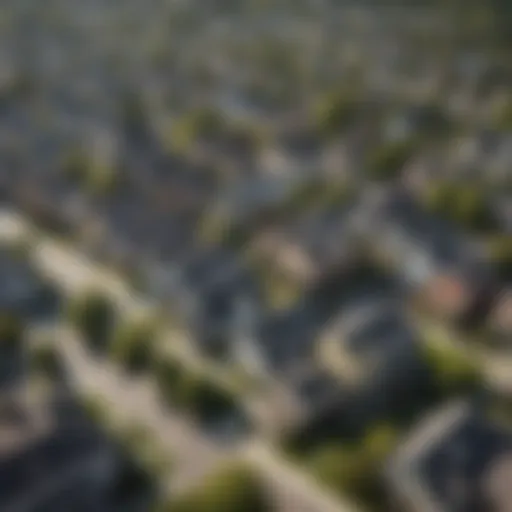 Aerial view of a vibrant suburban neighborhood showcasing diverse homes