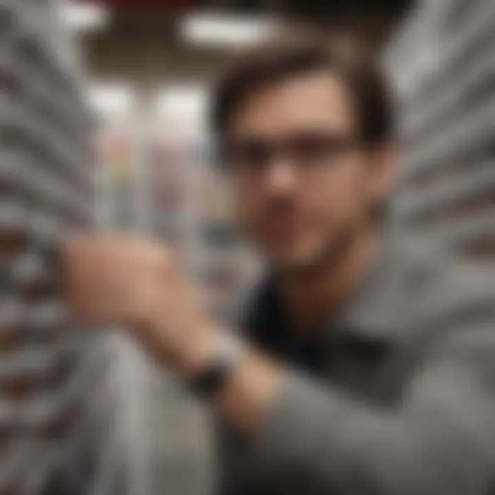 Customer examining eyewear options in-store