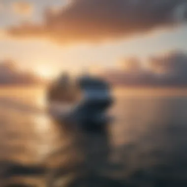 Cruise ship navigating through calm waters at sunset