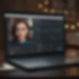 A laptop with dating profiles and financial graphs on the screen