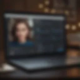 A laptop with dating profiles and financial graphs on the screen