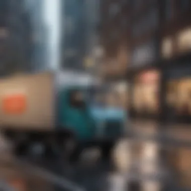 An urban scene showcasing a bustling delivery environment