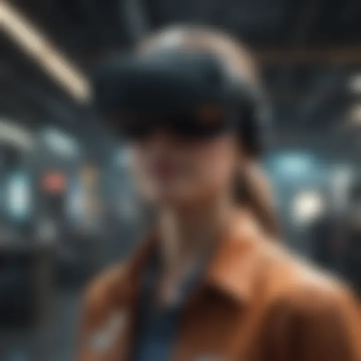 An individual immersed in a virtual reality environment, showcasing technology-driven careers.