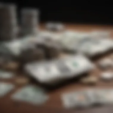 A close-up of cash and various financial tools