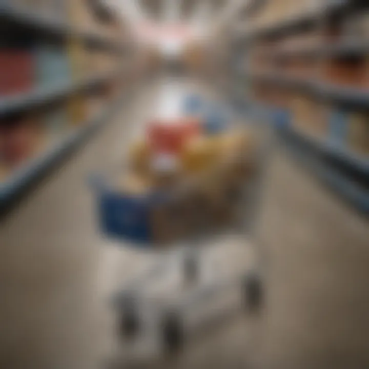 A close-up view of a shopping cart filled with bargain items from Sam's Club.