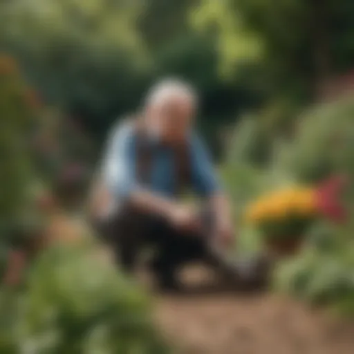 An elderly individual engaging in a gardening activity, showcasing a side gig opportunity.