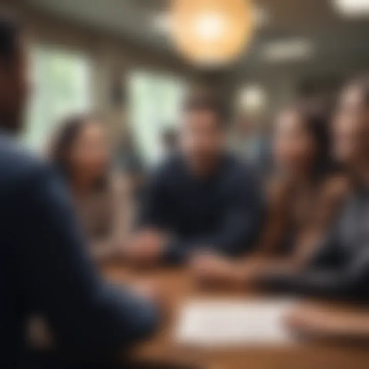 A diverse group discussing financial options at a credit union