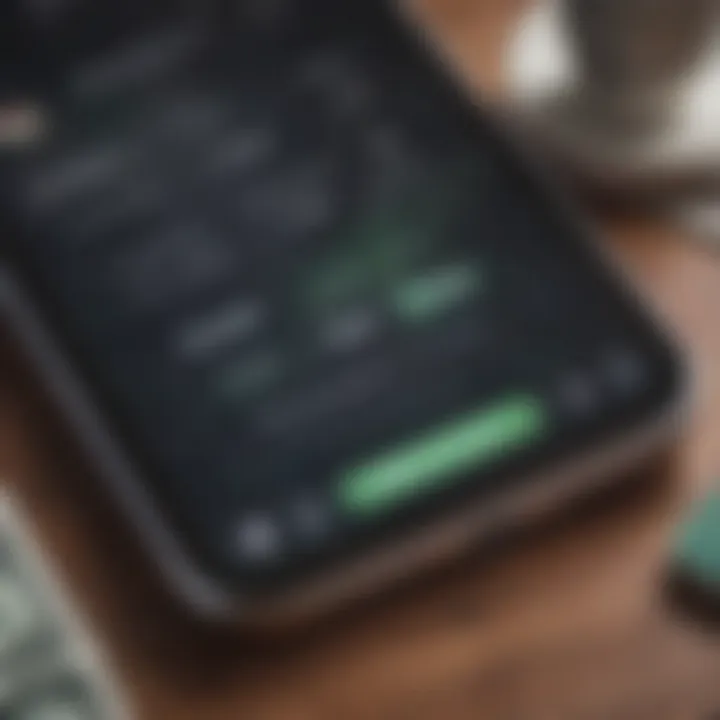 A close-up view of a smartphone with a money management app interface