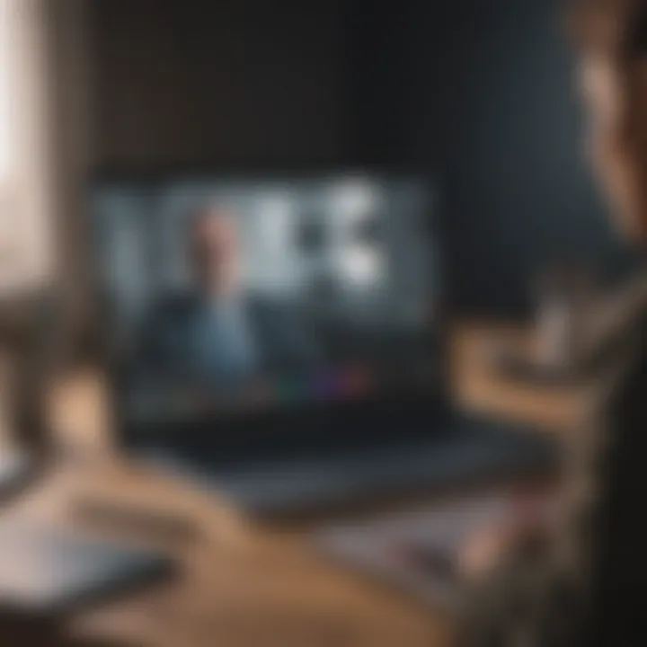 A person engaged in a video conference on a laptop with notes