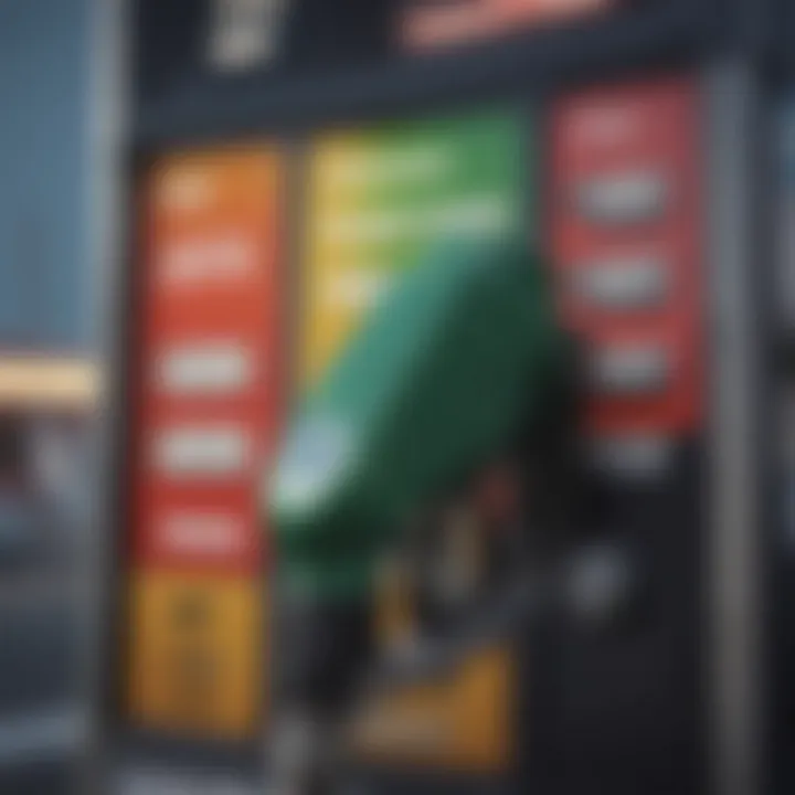 A close-up of a gas pump with fluctuating price displays