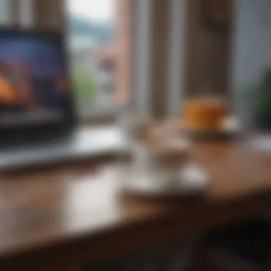 A close-up of a laptop and a cup of tea, symbolizing a balanced work-from-home lifestyle