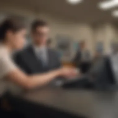 A bank teller assisting with a transaction