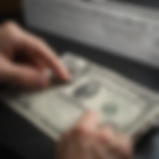 Close-up of a money order being examined