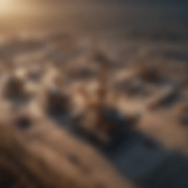 An aerial view of an oil field showcasing drilling rigs