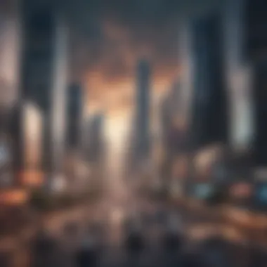 Innovation and Market Positioning A futuristic city skyline with a focus on innovation and market positioning.
