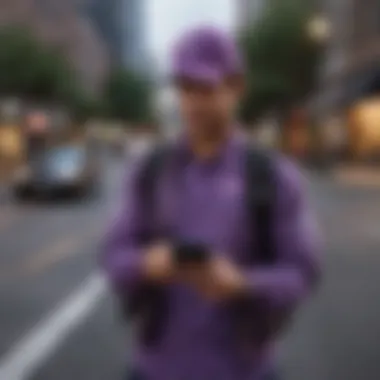 A Lyft delivery driver with a smartphone in hand, planning routes