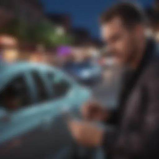 A Lyft driver checking their earnings on a mobile device