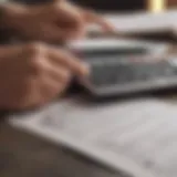 A person analyzing various loan options with financial documents and a calculator.