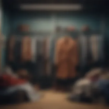 Stylish Arrangement of Clothes A stylishly arranged display of second-hand clothes with appealing lighting and presentation.