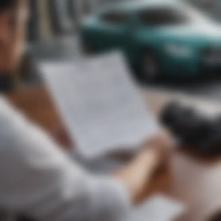 A person reviewing financial documents related to a car loan