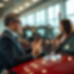 A confident individual engaging in a negotiation at a car dealership