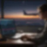 A traveler analyzing flight prices on a laptop