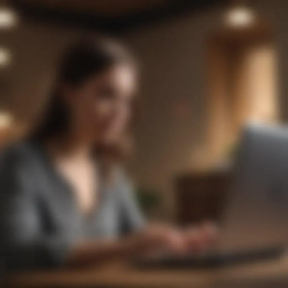 Illustration of an individual engaging with an online survey platform on a laptop