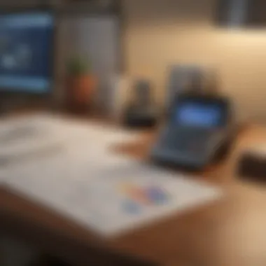 A financial planner's desk with charts and the Roomstogo credit card prominently displayed