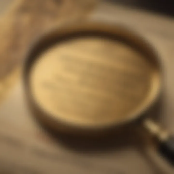 Close-up of a magnifying glass over a gold certificate