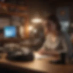 A person engaged in a creative side hustle at a cozy workspace