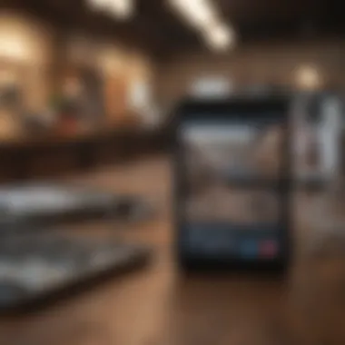 Navigating Digital Platforms A digital device displaying an online marketplace with listed items