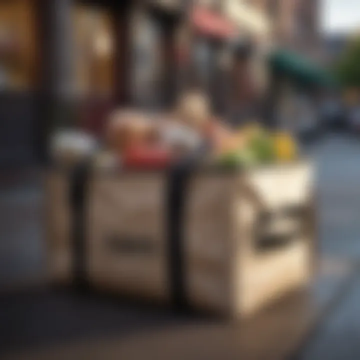 A delivery bag packed with food from a restaurant