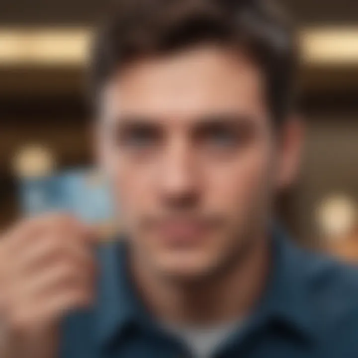 A depiction of a user contemplating financial decisions, reflecting the considerations of using a credit card.