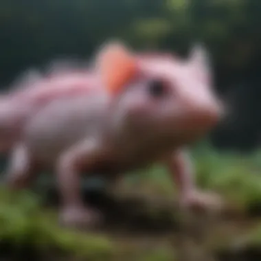 Close-up of an axolotl displaying its external gills and bright coloration.