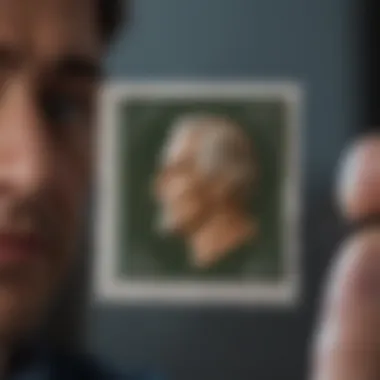 An expert examining a rare stamp under magnification