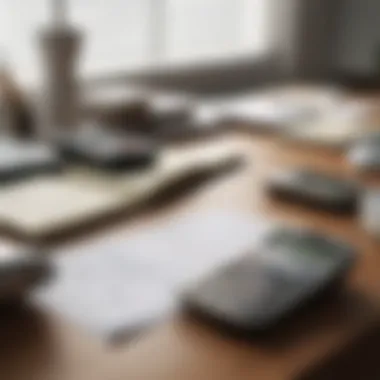 A calculator and documents on a desk for financial planning